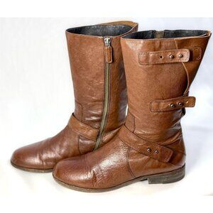 Eileen Fisher Domingo Brown Leather Moto Boots 8 Dark Academia Gorpcore Festival